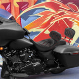C.C. RIDER Touring Seat Driver Passenger Seat With Backrest For Harley Touring Street Glide Road Glide Electra Glide, Black Red, 2008-2023