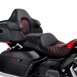 C.C. RIDER Touring Seat Driver Passenger Seat With Backrest For Harley CVO Road Glide Electra Glide Street Glide Road King, Black Red, 2014-2024