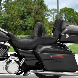 thumbnail interactive-video image 1 of TWOM 2-Up Passenger Seat – For Harley Street Glide FLHX & Road King FLHR 2008-2024, Black Leather Style 1 of 2