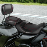 C.C. RIDER Touring Seat Two Piece Low Profile Driver Passenger Seat With Backrest For Road Glide Street Glide Road King, Black Red, 2009-2024