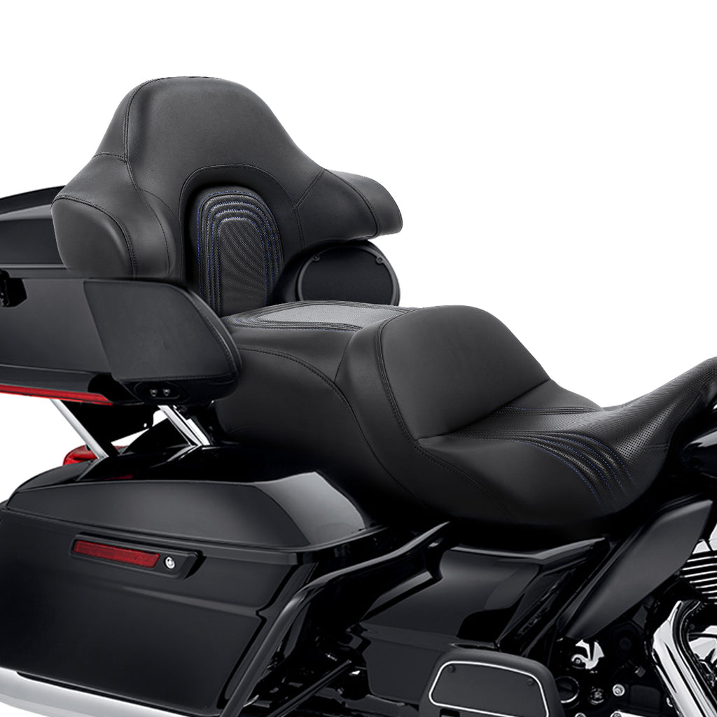 C.C. RIDER Touring Seat Driver Passenger Seat With Backrest For Harley CVO Road Glide Electra Glide Street Glide Road King, Black Blue, 2014-2023