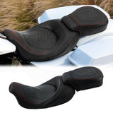 C.C. RIDER Touring Seat Two Piece 2 Up Seat Low Profile Driver Passenger Seat Studs Design Red Stitching For Road Glide Street Glide Road King, 2009-2023