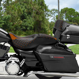 C.C. RIDER Touring Seat Driver Passenger Seat With Backrest For Harley Touring Street Glide Road Glide Electra Glide, Black Orange, 2008-2024