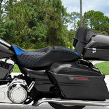 C.C. RIDER Touring Seat Driver Passenger Seat With Backrest For Harley Touring Street Glide Road Glide Electra Glide, Black Blue, 2008-2024