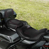 C.C. RIDER Touring Seat Two Piece Low Profile Driver Passenger Seat With Backrest For Road Glide Street Glide Road King, Black Red, 2009-2024