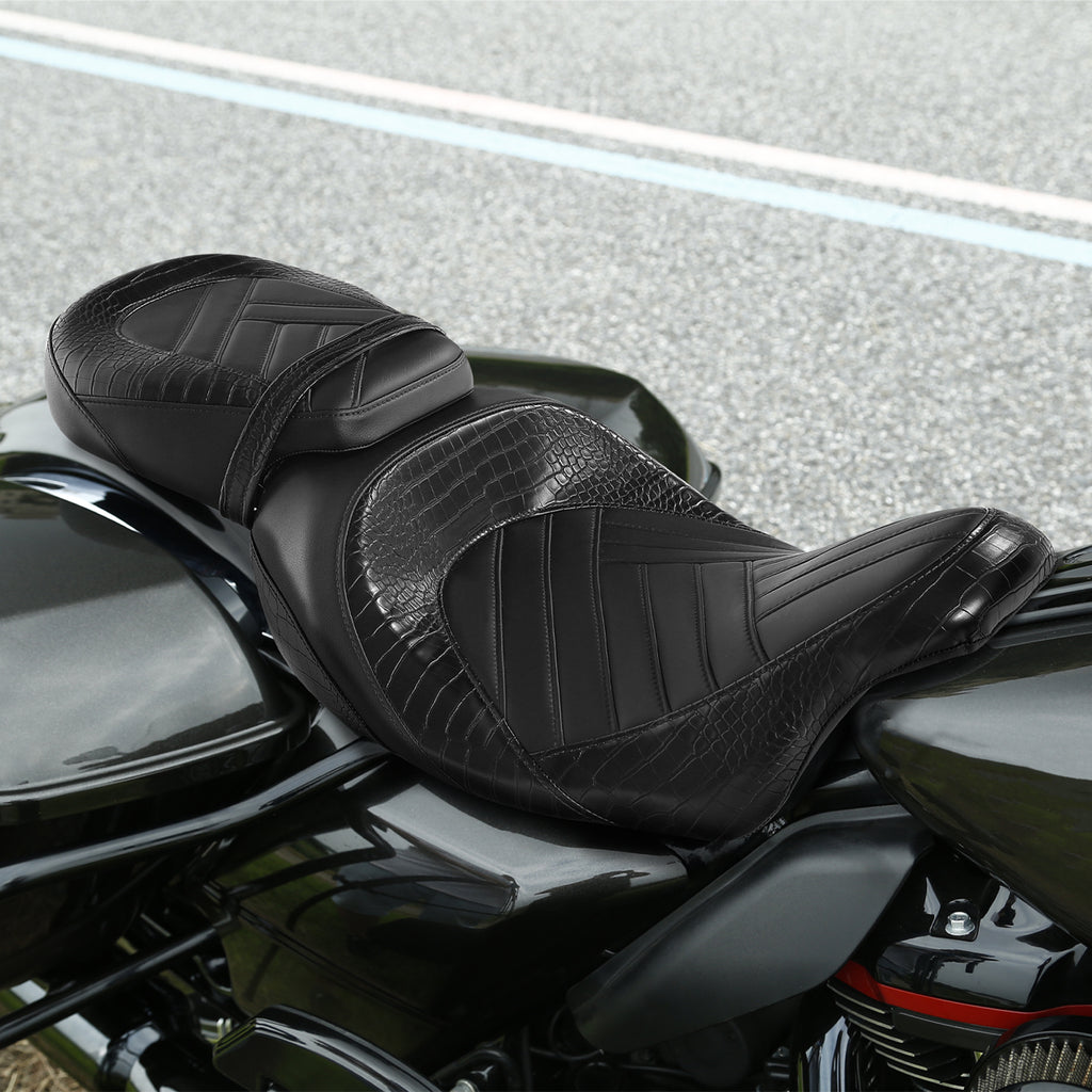 C.C. RIDER Touring Seat Two Piece 2 Up Seat Low Profile Driver Passenger Seat Road Stallion For Road Glide Street Glide Road King, 2009-2023