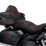 C.C. RIDER Touring Seat Driver Passenger Seat With Backrest For Harley CVO Road Glide Electra Glide Street Glide Road King, Deep Brown And Orange, 2014-2023