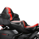 C.C. RIDER Touring Seat Driver Passenger Seat With Backrest For Harley CVO Road Glide Electra Glide Street Glide Road King, Red, 2014-2023