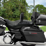 C.C. RIDER Touring Seat Driver Passenger Seat With Backrest For Harley Touring Street Glide Road Glide Electra Glide, Black White, 2008-2023