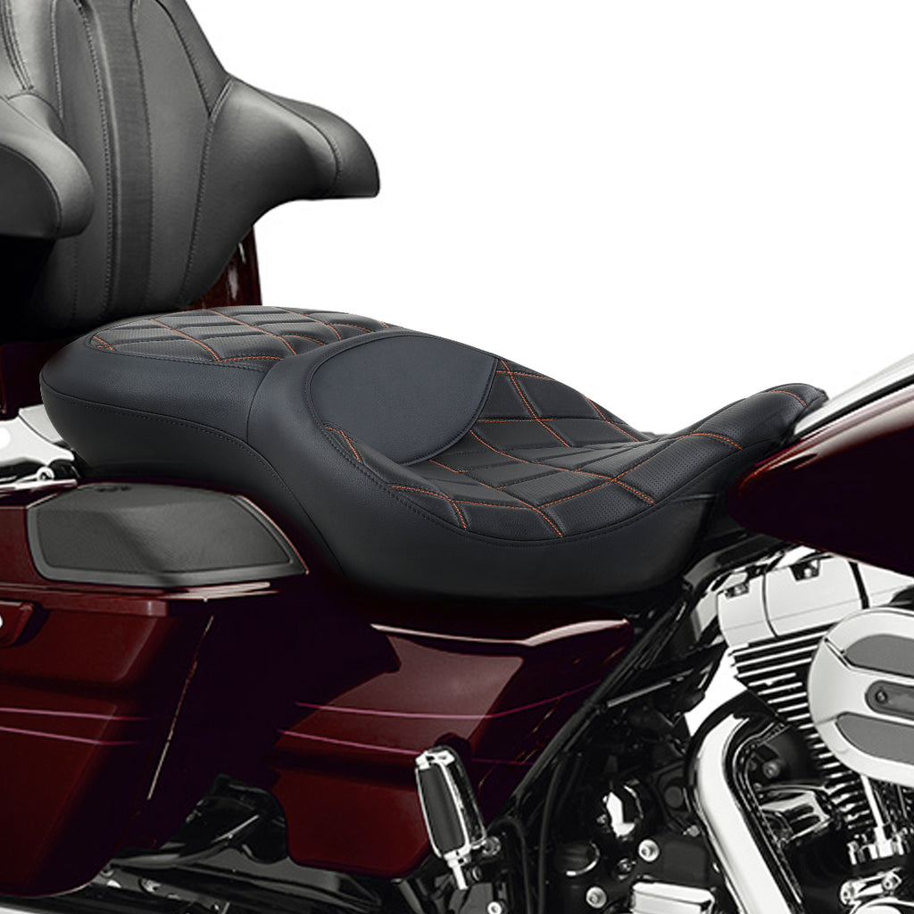 C.C. RIDER Touring Seat 2 Up Seat Driver Passenger Seat Double Roll For Harley CVO Road Glide Electra Glide Street Glide Road King, 2009-2023
