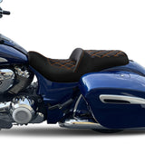 C.C. RIDER Indian Seat One Piece 2 Up Seat Orange Lattice Stitching For Indian Chieftain Models, 2014-2025