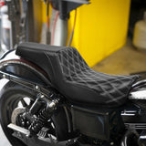 C.C. RIDER Dyna Step Up Seat 2 up Seat White Lattice Stitching For Dyna Low Rider Fat Bob FXD/FXDWG, 2006-2017