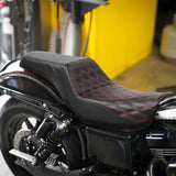 C.C. RIDER Dyna Step Up Seat 2 up Seat Red Stitching For Dyna Low Rider Fat Bob FXD/FXDWG, 2006-2017
