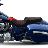 C.C. RIDER Indian Seat One Piece 2 Up Seat Red Honeycomb Stitching For Indian Chieftain Models, 2014-2024