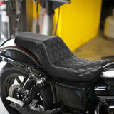 C.C. RIDER Dyna Step Up Seat 2 up Seat Black Lattice Stitching For Low Rider Fat Bob FXD/FXDWG, 2006-2017