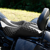 C.C. RIDER Touring Seat Driver Passenger Seat With Backrest For Harley Touring Street Glide Road Glide Electra Glide, Black White, 2008-2023