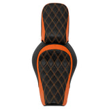 C.C.RIDER Sportster Two Pieces Two Up Orange Lattice Stiching Seat Passenger Seat For XL883N Models, 2016-2023