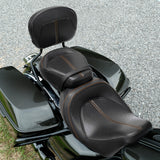 C.C. RIDER Touring Seat Two Piece Low Profile Driver Passenger Seat With Backrest For Road Glide Street Glide Road King, Black Orange, 2009-2023