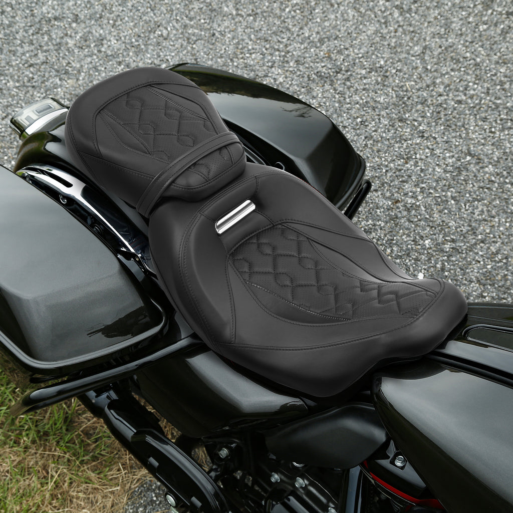 C.C. RIDER Touring Seat Two Piece 2 Up Seat Low Profile Driver Passenger Seat Custom For Road Glide Street Glide Road King, 2009-2023