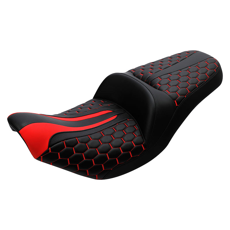 C.C. RIDER Indian Seat One Piece 2 Up Seat Red Honeycomb Stitching For Indian Chieftain Models, 2014-2023