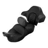 C.C. RIDER Touring Seat Driver Passenger Seat With Backrest For Harley CVO Road Glide Electra Glide Street Glide Road King, Black Red, 2014-2023