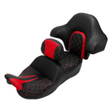 C.C. RIDER Touring Seat Driver Passenger Seat With Backrest For Harley CVO Road Glide Electra Glide Street Glide Road King, Black Red, 2014-2023