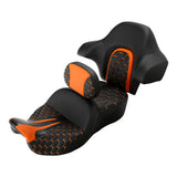 C.C. RIDER Touring Seat Driver Passenger Seat With Backrest For Harley CVO Road Glide Electra Glide Street Glide Road King, Black Orange, 2014-2023