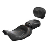 C.C. RIDER Touring Seat Two Piece Low Profile Driver Passenger Seat With Backrest For Road Glide Street Glide Road King, Black Orange, 2009-2023