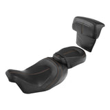 C.C. RIDER Touring Seat Two Piece Low Profile Driver Passenger Seat With Backrest For Road Glide Street Glide Road King, Black Orange, 2009-2023