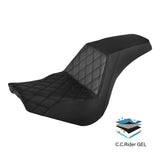 Gel Seat C.C. RIDER Softail Seat 2 up Seat Step Up Lattice Stitching For Softail Standard Street Bob FXBB Standard FXST, 2018-2024