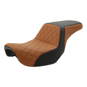 C.C. RIDER Dyna Step Up Seat 2 up Seat Black Brown Lattice Stiching For Fat Bob FXD/FXDWG, 2006-2017