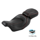 C.C. RIDER Touring Seat Two Piece 2 Up Seat Low Profile Driver Passenger Seat Bulllet For Road Glide Street Glide Road King, 2009-2023