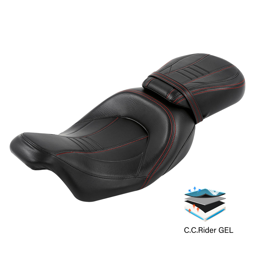 Gel Seat C.C. RIDER Touring Seat Two Piece 2 Up Seat Low Profile Driver Passenger Seat Bullet For Road Glide Street Glide Road King, 2009-2023