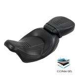 C.C. RIDER Touring Seat Two Piece 2 Up Seat Low Profile Driver Passenger Seat Bulllet For Road Glide Street Glide Road King, 2009-2023