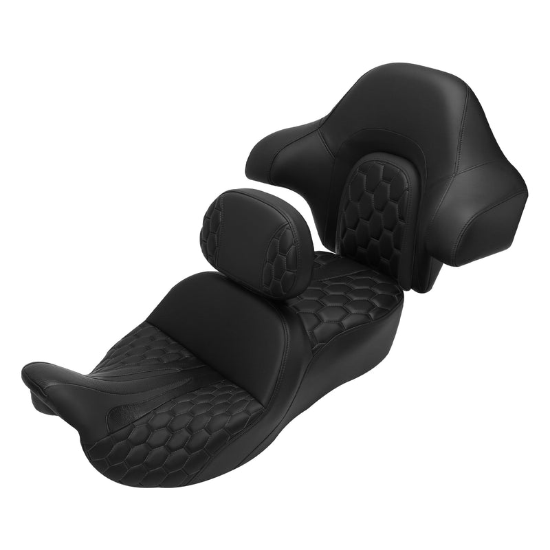 C.C. RIDER Touring Seat Driver Passenger Seat With Backrest For Harley CVO Road Glide Electra Glide Street Glide Road King, Black, 2014-2023