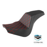 Gel Seat C.C. RIDER Softail Seat 2 up Seat Step Up Lattice Stitching For Softail Standard Street Bob FXBB Standard FXST, 2018-2024