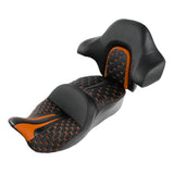 C.C. RIDER Touring Seat Driver Passenger Seat With Backrest For Harley CVO Road Glide Electra Glide Street Glide Road King, Black Orange, 2014-2023