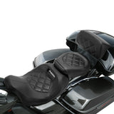 C.C. RIDER Touring Seat Two Piece Low Profile Driver Passenger Seat With Backrest For Road Glide Street Glide Road King, Black, 2009-2023