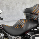 C.C.RIDER Indian Chieftain 2 Up Seat Touring Motorcycle Seat Orange Diamond Stitching 2014-2023