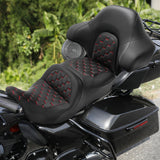 C.C. RIDER Touring Seat Driver Passenger Seat With Backrest For Harley CVO Road Glide Electra Glide Street Glide Road King, Black Red, 2014-2024