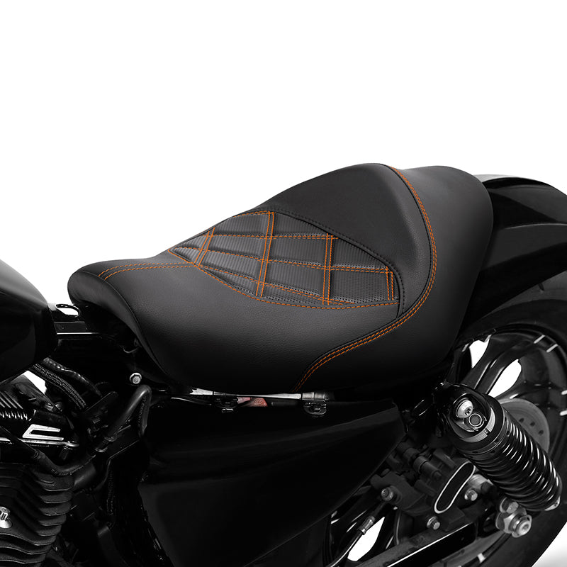 C.C. RIDER Harley Sportster Seat Café Racer Orange Diamond Stitching Seat Bobber Seat For Sportster Iron 883 Iron1200 XL883 XL1200, 2010-2023
