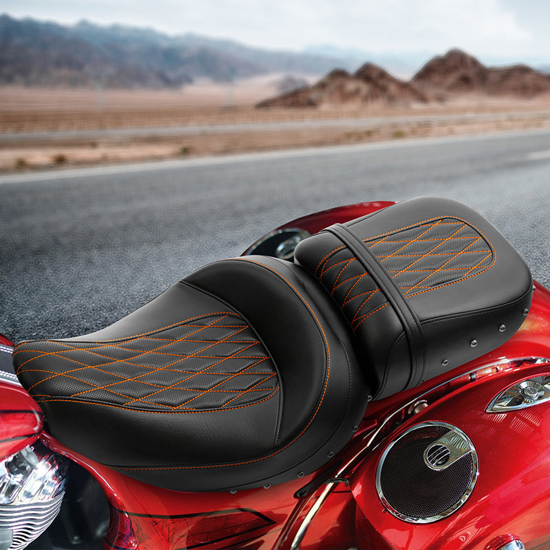 C.C. RIDER Indian Seat 2 Piece 2 Up Seat Lattice Stitch Studs Design For Indian Chieftain Dark Horse Chieftain Limited Chieftain Elite, 2014-2025