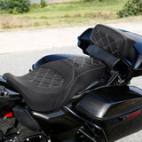 C.C. RIDER Touring Seat Driver Passenger Seat With Backrest For Harley Touring Street Glide Road Glide Electra Glide, Black White, 2008-2023