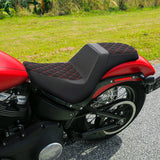 C.C. RIDER Softail Step Up Seat 2 up Seat Alcantara Lattice Stitching For Softail Standard Street Bob FXBB Standard FXST, 2018-2024