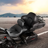 C.C. RIDER Touring Seat Driver Passenger Seat With Backrest For Harley CVO Road Glide Electra Glide Street Glide Road King, Black Red, 2014-2024