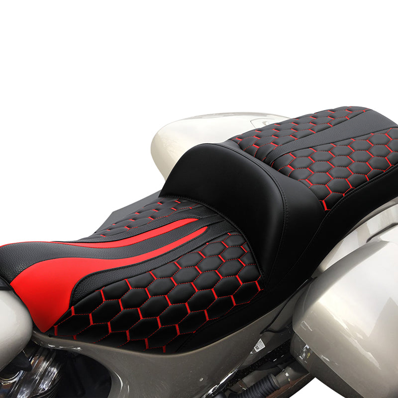 C.C. RIDER Indian Seat One Piece 2 Up Seat Red Honeycomb Stitching For Indian Chieftain Models, 2014-2023