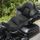 C.C. RIDER Touring Seat Driver Passenger Seat With Backrest For Harley CVO Road Glide Electra Glide Street Glide Road King, Black White, 2014-2024