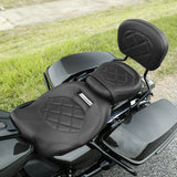 C.C. RIDER Touring Seat Two Piece Low Profile Driver Passenger Seat With Backrest For Road Glide Street Glide Road King, Black, 2014-2023