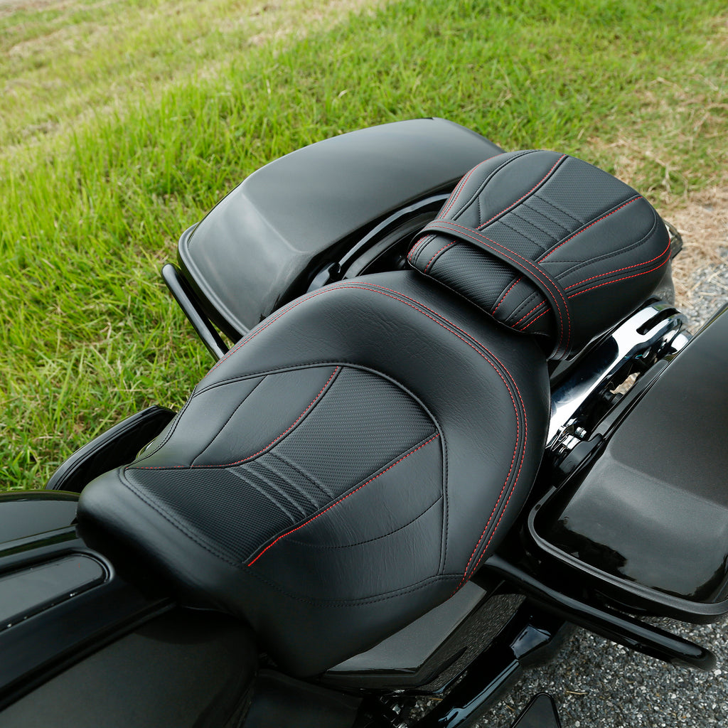 Gel Seat C.C. RIDER Touring Seat Two Piece 2 Up Seat Low Profile Driver Passenger Seat Bullet For Road Glide Street Glide Road King, 2009-2023