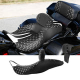 C.C. RIDER Touring Seat Driver Passenger Seat With Backrest For Harley Touring Street Glide Road Glide Electra Glide, Black White, 2008-2023